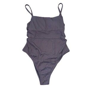 Dark Gray Ribbed One Piece Swimsuit Women Large Shade & Shore
